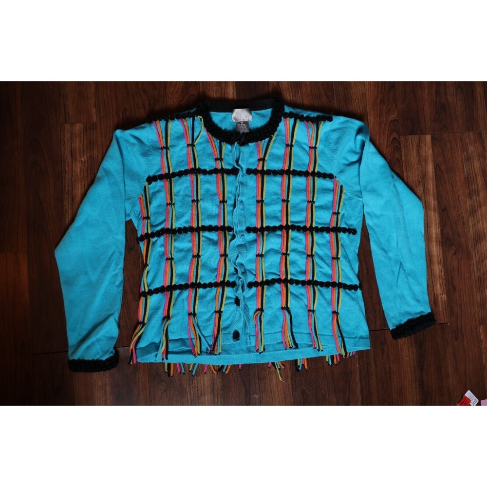 Berek Vintage Turquoise Funky Decorative button Sweater Cardigan  M